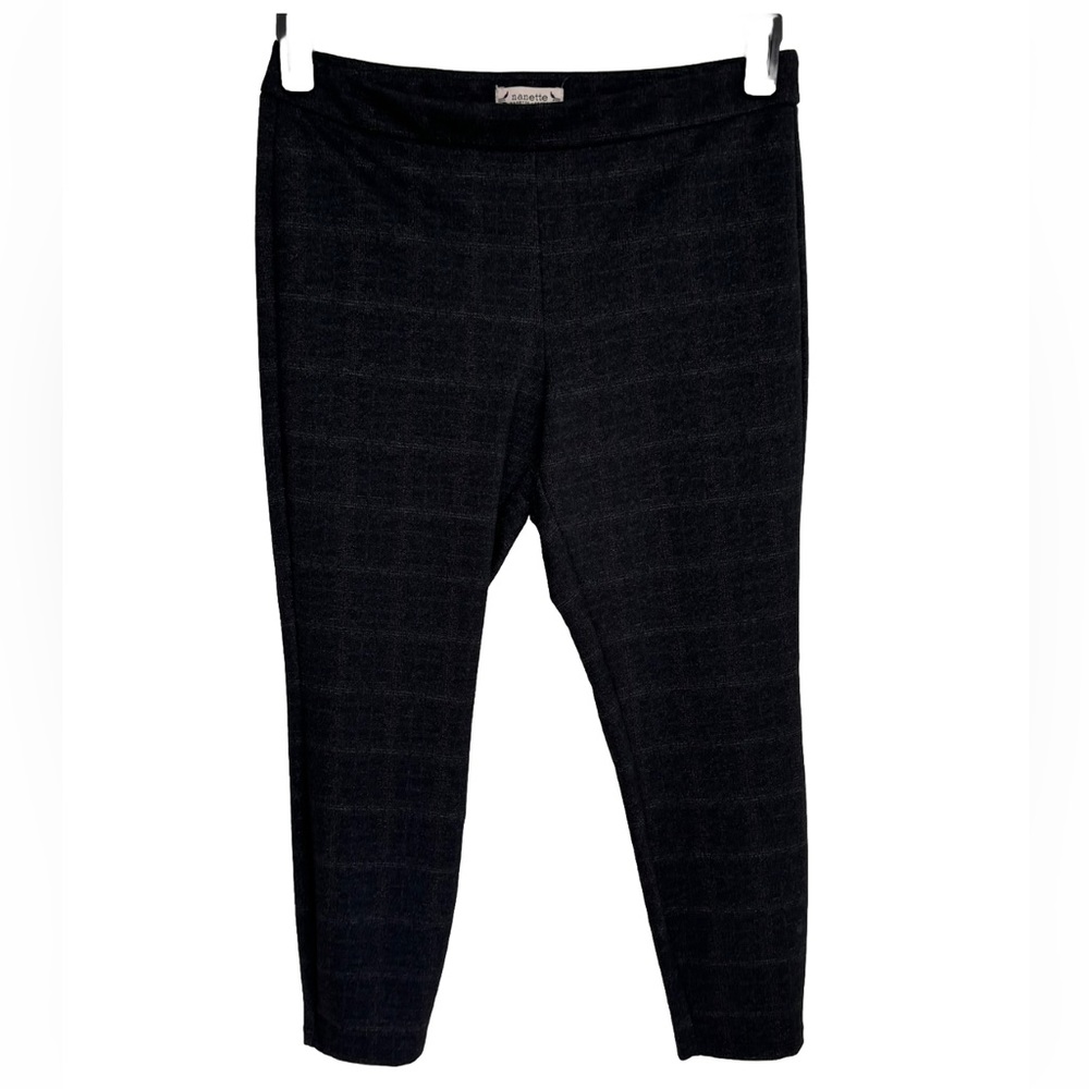 Nanette Lepore Pull On Stretch Ankle Pants Sz L Grey Plaid Elastic Waist Comfort